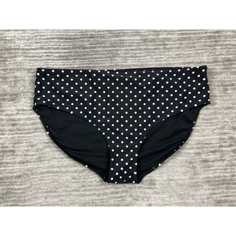 Basic Editions Bikini Bottom Women 18 Black Polka Dot High Rise Full Coverage